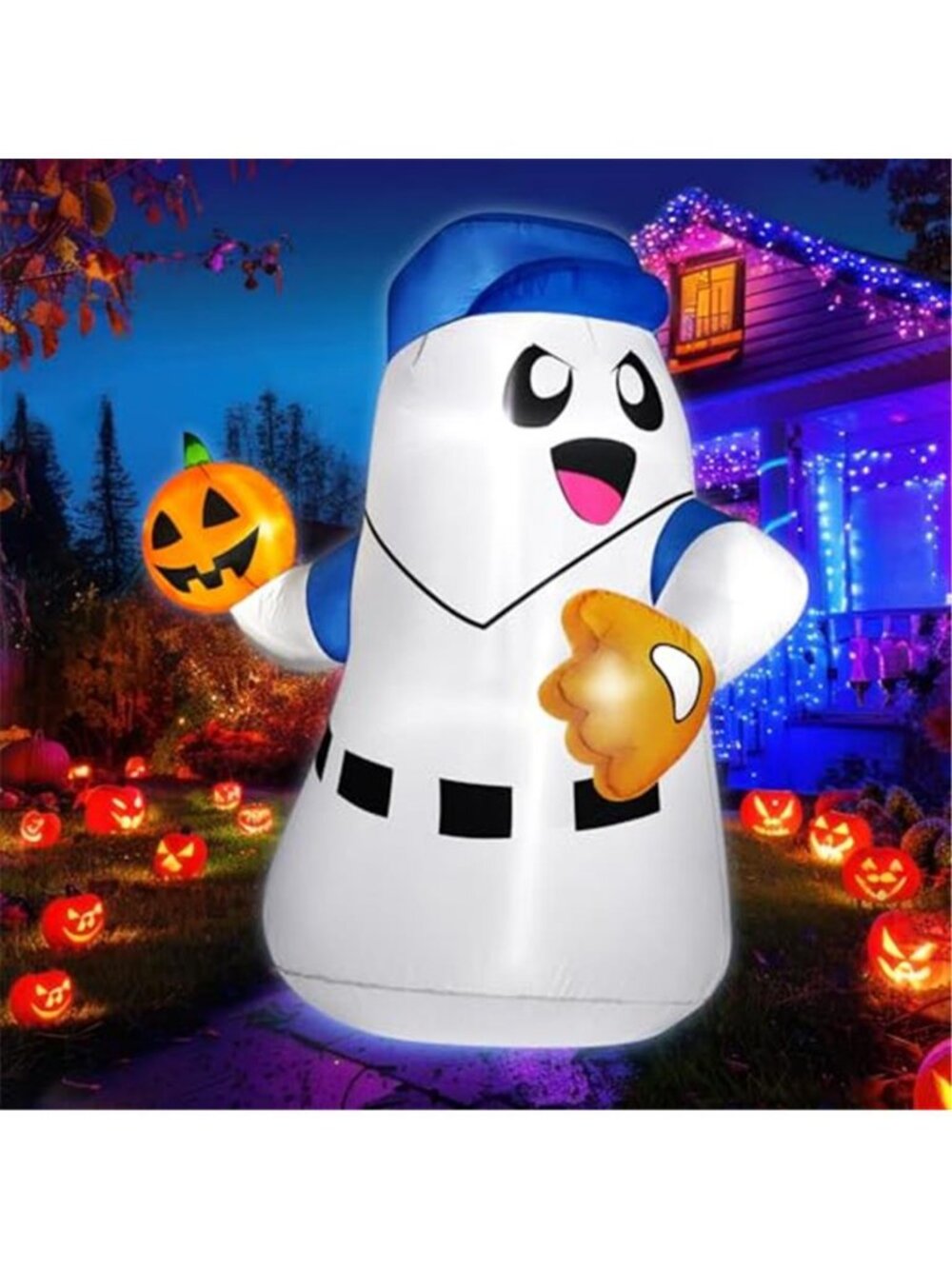 5FT Halloween Inflatables Ghost Pitcher with Pumpkin Baseball, Halloween